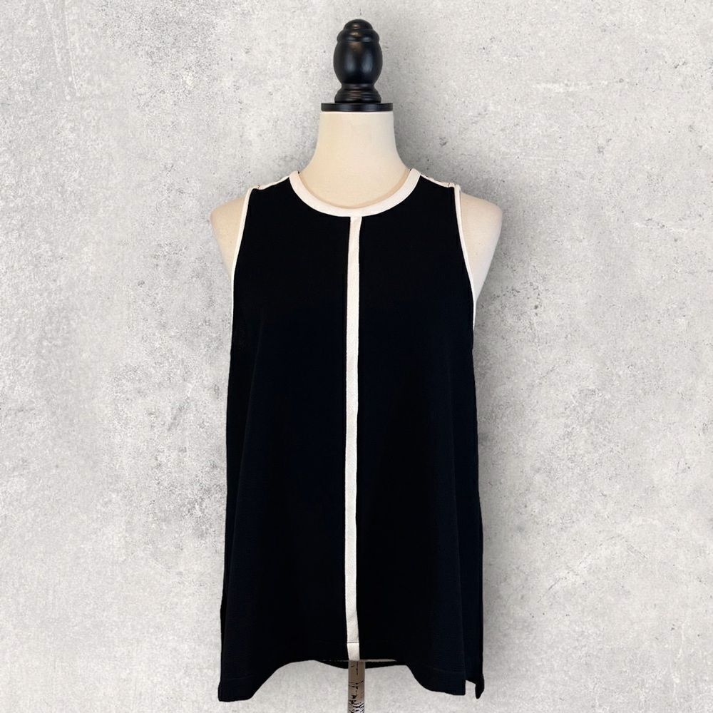 Madewell Crepe Canal Tank Top Black White Trim Sleeveless Blouse, Size S